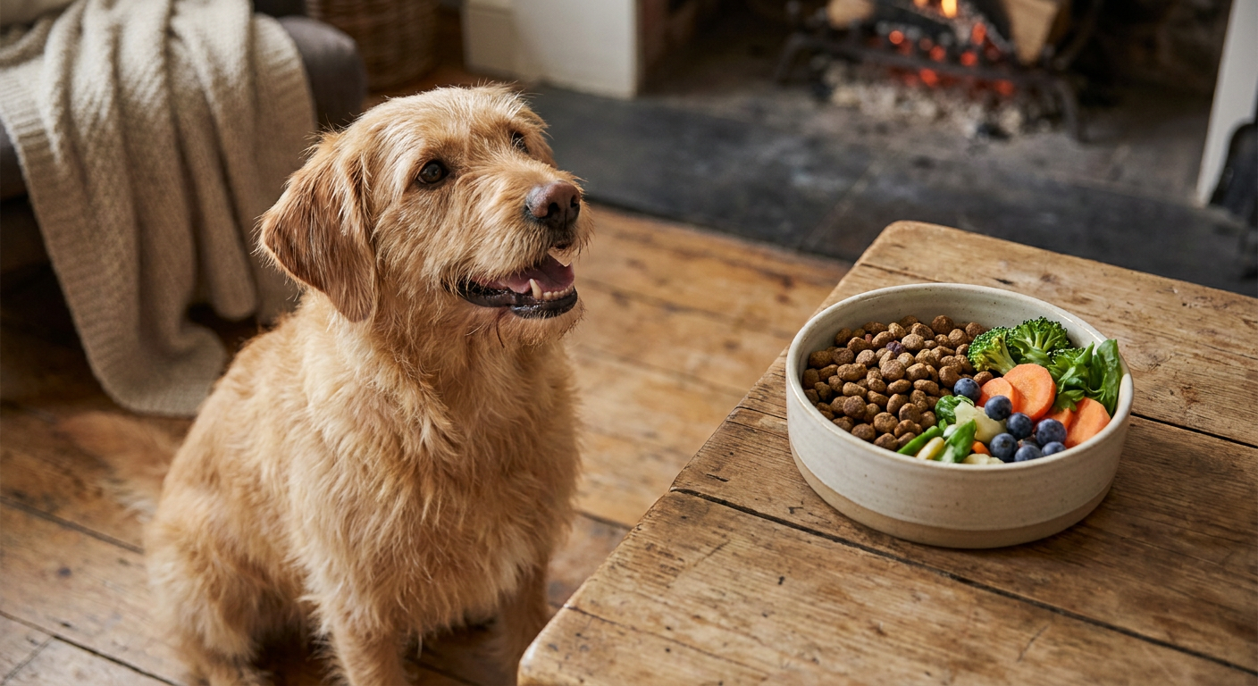 Hundefutter Kaufberatung 2026: Das beste Futter finden | Pfotenmahl Infografik: Auswahlkriterien für hochwertiges Hundefutter, mit Symbolen für Fleischanteil, Natürlichkeit und individuelle Bedürfnisse des Hundes