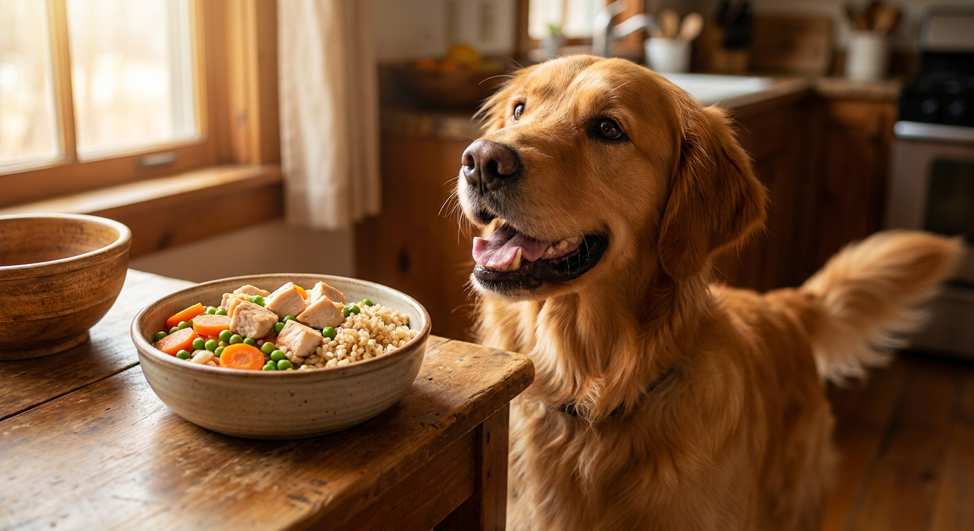 Hundefutter-Test: Was wirklich im Napf landet | Pfotenmahl Infografik: So erkennen Sie hochwertiges Hundefutter – Bestandteile wie Fleischanteil, Reis, Gemüse und Fette anschaulich dargestellt.